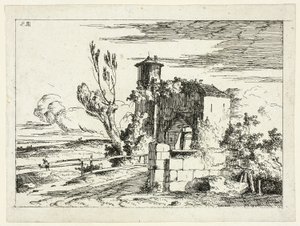 Paisaje con puerta antigua de Louis Gabriel Moreau