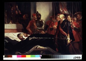 ""Últimos homenajes pagados al Conde de Horn Philippe de Montmorency (1524-1568) y a Lamoral, Conde de Egmont (1522-1568) en su lecho de muerte, ejecutados por traición tras haberse unido a la revuelta de los Gueux (principios de la Guerra de los Ochenta A de Louis Gallait