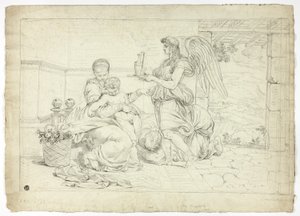 Sagrada Familia con ángel y aguamanil (anverso); mitad derecha del boceto para luneta (reverso) de Louis Gauffier