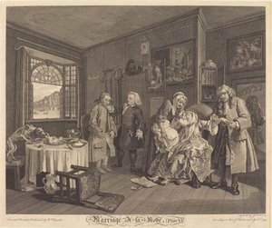 Matrimonio a la moda: pl. 6 de Louis Gerard Scotin after William Hogarth