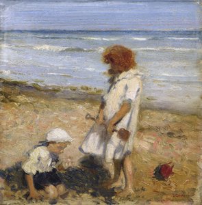 Jugando en la playa (óleo sobre lienzo)
