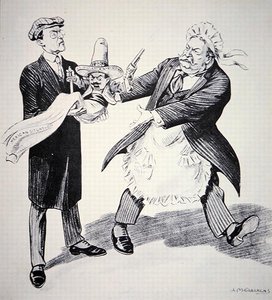 Caricatura Americana Mostrando al Presidente de EE.UU. Tuft Entregando la Problemática 