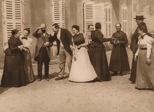 Reunión al aire libre de personas hablando, 1937