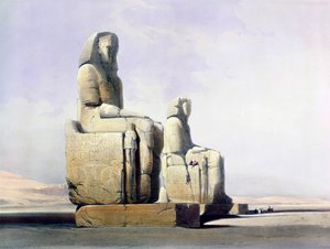 (detalle) de los Colosos de Memnón, Tebas, Egipto de Louis Haghe