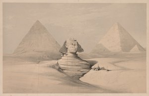 Egipto y Nubia: Volumen I - No. 18, La Gran Esfinge, Pirámides de Gizeh, Vista Frontal, 1839 de Louis Haghe