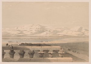 Egipto y Nubia: Volumen I - No. 30, Cadena montañosa libia desde el Templo de Luxor de Louis Haghe