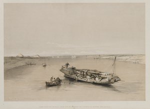 Egipto y Nubia, Volumen I: Vista sobre el Nilo mirando hacia las pirámides de Dashur y Saccara de Louis Haghe