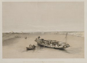 Egipto y Nubia, Volumen I: Vista en el Nilo mirando hacia las pirámides de Dashour y Saccara, 184 de Louis Haghe