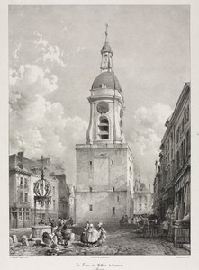 Viajes pintorescos y románticos en la vieja Francia, Picardie: La torre del campanario de Amiens, Picardie, después de François Bonhommé (francés, 1809-1881) ) de Louis Haghe