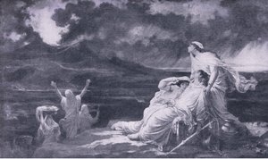 Herculano: La erupción del Vesubio, ilustración de La Biblioteca Mundial de los Mejores Libros, c.1940 de Louis Hector Leroux
