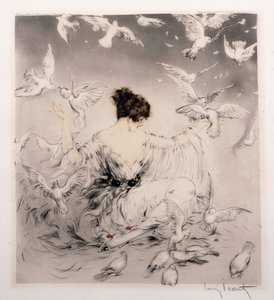 Chica con palomas de Louis Icart