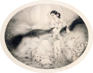 Dama con camelias, c.1917 (aguafuerte y punta seca) de Louis Icart