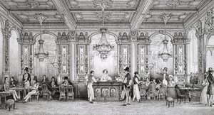 Café de la Banque de France construido por el arquitecto Dusillon y ubicado en Place de Victoire - Grabado de Schaal - 1839 de Louis Jacques Nicolas Schaal