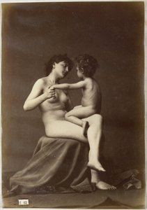 Estudio de un desnudo femenino, sentado con un niño desnudo en su regazo. de Louis Jean Baptiste Igout (attributed to)