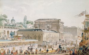 Antigüedades encontradas en Herculano siendo transportadas al Museo de Nápoles, c.1782 de Louis Jean Desprez