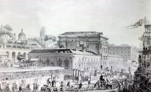 Antigüedades encontradas en Herculano siendo transportadas al Museo de Nápoles, c.1782 de Louis Jean Desprez
