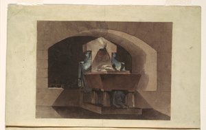 Dibujo, Sepulcro de estilo egipcio con cariátides y un león, ca. 1779-84