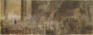 El Rey Gustavo III de Suecia asistiendo a la misa de Navidad en la Basílica de San Pedro en el Vaticano de Louis Jean Desprez