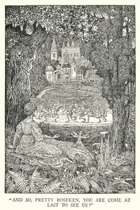 "Y así, linda Roseken, ¿has venido por fin a vernos?" (litografía) de Louis John Rhead