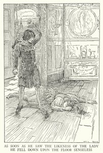 Tan pronto como vio la semejanza de la dama, cayó al suelo sin sentido de Louis John Rhead