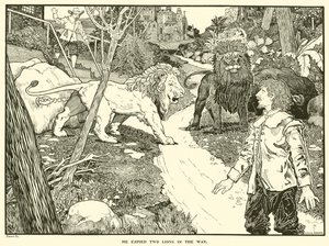 Vio dos leones en el camino de Louis John Rhead