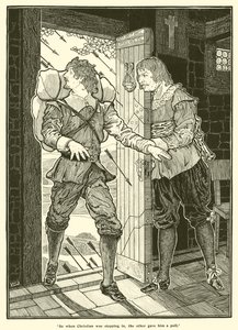 Entonces, cuando Christian estaba entrando, el otro le dio un tirón (grabado) de Louis John Rhead