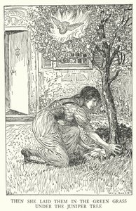 Entonces los puso en la hierba verde bajo el enebro (litografía) de Louis John Rhead