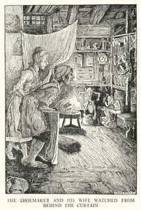 El zapatero y su esposa miraban desde detrás de la cortina de Louis John Rhead