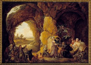 La tentación de San Antonio El ermitaño San Antonio el Grande es sometido a las tentaciones del Diablo en el desierto de Louis Joseph  Watteau