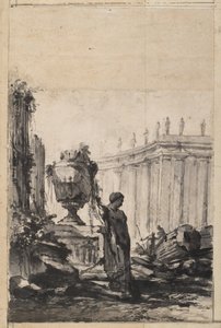Fantasía arquitectónica con jarrón, Herm y columnata de Louis Joseph Le Lorrain