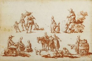 Estudios de Figuras y Animales de Francois Louis Joseph Watteau