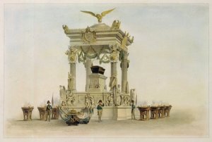 El ataúd de Napoleón I Bonaparte (1769-1821) en la iglesia de los Inválidos (París, Francia). (Ataúd de Napoleón en la Iglesia de Los Inválidos). Obra de Louis Jules Arnout (1814-1868), litografía y acuarela. Arte francés del siglo XIX, clasicismo. de Louis Jules Arnout