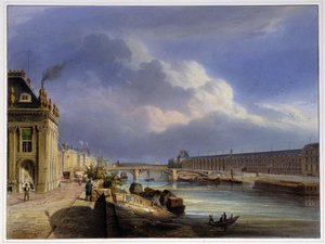 Puente del Carrousel y la gran galería del Louvre en Paris en 1837 de Arnout