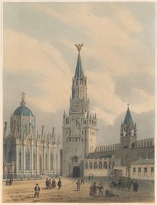 La Torre Spasskaya Puertas del Salvador y la Iglesia de Santa Catalina del Convento de la Ascensión en el Kremlin de Moscú de Louis Jules Arnout