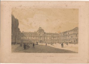 Vista del patio (Cour Carrée) del Louvre Vue de la cour du Louvre (título sobre objeto) Grand Views of Paris (título de la serie) Grandes Vues de Paris (título de la serie) de Louis Jules Arnout