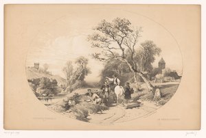 Un motorista pide información en la carretera
Le renseignement (título sobre el objeto)
Paseos pintorescos (título de la serie)
Promenades pittoresques (título de la serie en el objeto) de Louis Julien Jacottet