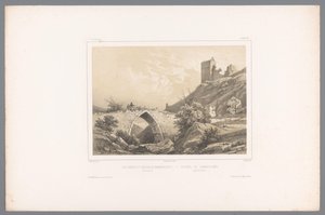Vista de las ruinas del castillo de Hammershus Les ruines du Château de Hammershuus / Ruiner af Hammershuus (título sobre el objeto) Rostros en Escandinavia (título de la serie) Vues du Nord. Danemarck (título de la serie) de Louis Julien Jacottet