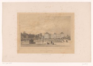 Vista del Palacio de Luxemburgo desde el Jardín de Luxemburgo
Palais du Luxembourg, Côté du Jardin (título en el objeto)
Vistas de París y sus alrededores (título de la serie)
París (título de la serie en el objeto) de Louis Julien Jacottet