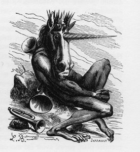 AMDUSCIAS demonio en la Ars Goetia - Amdusias - demonio derivado de creencias goéticas (arte y práctica de la invocación de demonios) - en “El diccionario infernal” de Collin de Plancy - Grabado por L. Breton. París