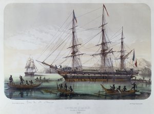 El Astrolabio y Zelee visitando la Isla Nuku Hiva en las Islas Marquesas Francesas de Louis Le Breton