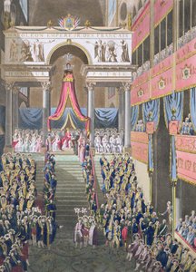 Festival sagrado y coronación de sus majestades imperiales, el emperador declara el juramento de la constitución en la Catedral de Notre Dame, publicado en 1806 de Louis Le Coeur