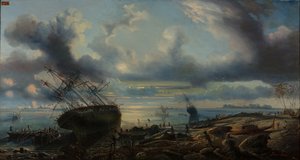 Varada de corbetas en el canal de Mauvais, estrecho de Torres 1843 (óleo sobre lienzo) de Louis Lebreton