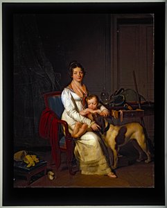 Una joven con un niño y un perro en un interior, sin fecha (sobre lienzo) de Louis Leopold Boilly