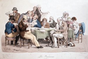 Hombres leyendo periódicos - grabado de Louis Boilly titulado 