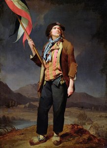 Retrato del cantante Simon Chenard en traje de sans culotte llevando una bandera en la fiesta de la libertad de Saboya, el 14 de octubre de 1792 de Louis Leopold Boilly