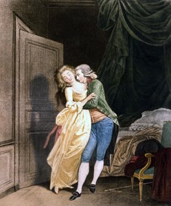 Resistencia suave. Un hombre hace avances a una joven muy elegante. Grabado por Boilly de Louis Leopold Boilly