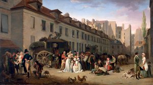 La llegada de una diligencia a la terminal, rue Notre-Dame-des-Victoires, París, 1803 de Louis Leopold Boilly