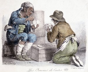 Los jugadores de cartas, grabado por L. Boilly, circa 1820 de Louis Leopold Boilly