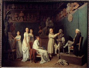 El taller del escultor Jean Baptiste Houdon (1741-1828). El modelo del escultor era el matemático Pierre-Simon Laplace (1749-1827) Marqués de Laplace en presencia de su esposa e hijas de Louis Leopold Boilly