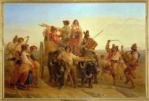 La llegada de las cosechadoras a las marismas de Pontins ... de Louis Leopold Robert